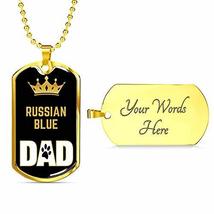 Cat Dad Gift Russian Blue Cat Dad Necklace Engraved 18k Gold Dog Tag 24&quot; Chain - £48.05 GBP