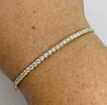 4mm Round Lab-Created Diamond Tennis Bracelet 14K Yellow Gold Plated Size 7.5&quot; - £146.19 GBP