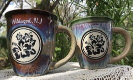 Pair Hibiscus Pottery DRIP GLAZE Coffee Tea Cups MUGS - Wildwood, New Jersey - £18.74 GBP