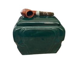 Antique Green Majolica Steer Jar Tobacco Humidor Smoking Pipe Pottery Lid image 5