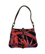 Dolce Gabbana Vintage Sicilian Red Black Fabric Brown Leather Bag Purse - $381.15