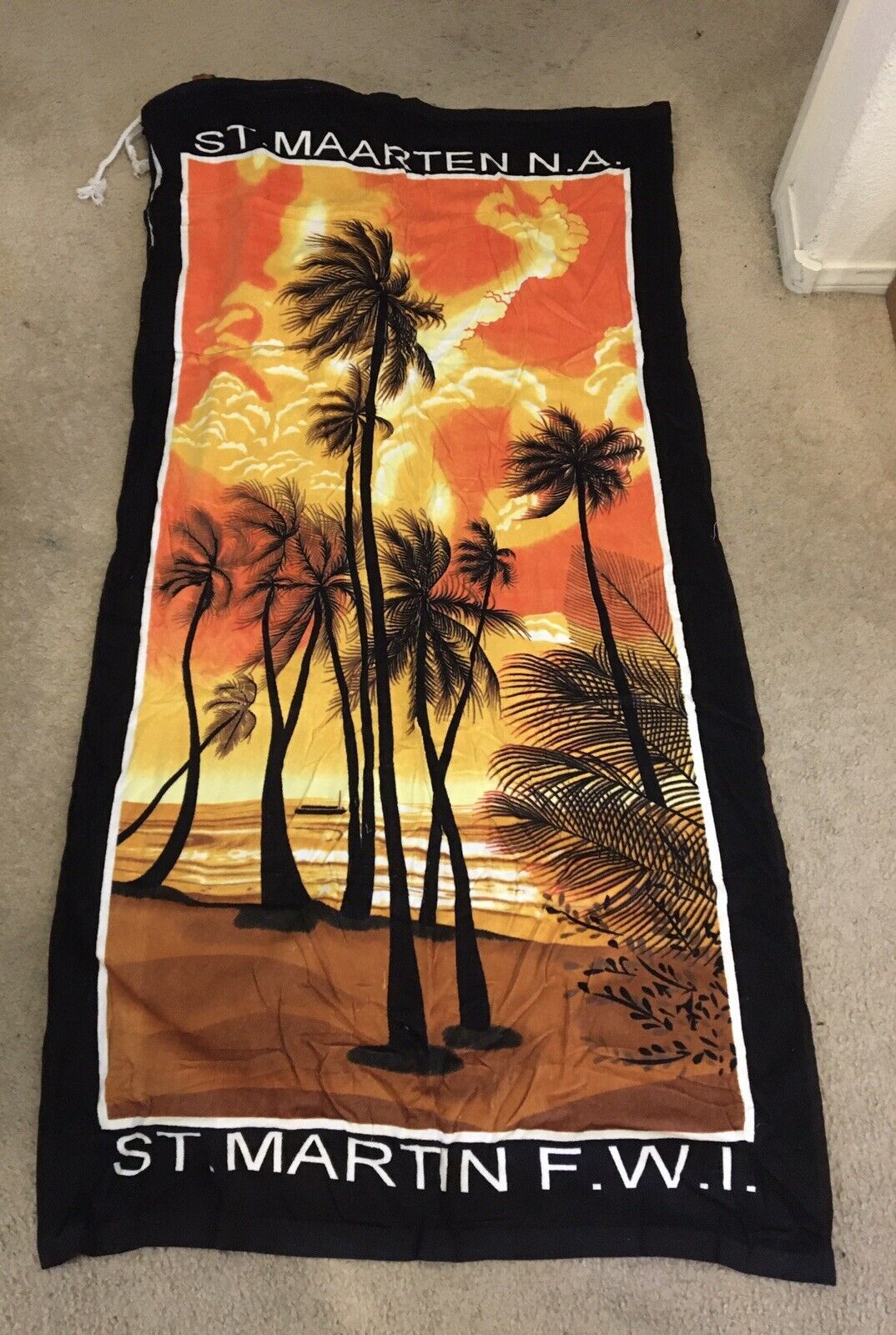 Towel ST. MARTIN F.W.I. St. Maarten N.A. TROPICAL PALM TREES Roll up Backpack - $38.00