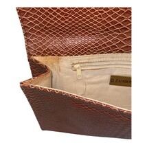Vintage Zambos & Siega Faux Snakeskin Brown Clutch Bag Metal Handle 13x8x1.5 image 8
