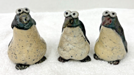 3 Harriet Stribley Canadian Art Pottery Hand Crafted Penguins w Large Eyes - $44.55