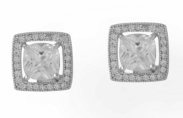 2.10Ct Cushion Cut Simulated Diamond Halo Stud Earrings 14k White Gold Plated - £97.13 GBP