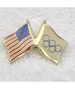 USA Olympic Friendship Flag Pin Brooch Gold Tone Enamel Vintage - £9.82 GBP