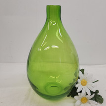 Heavy Green Hand Blown Teardrop Art Glass Vase With Bubbles 9&quot; Beautiful... - £20.38 GBP