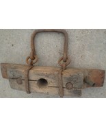 ANTIQUE HEAVY HANDLE. SOLID WOOD &amp; IRON WITH FASTENING HOOKS - £54.25 GBP