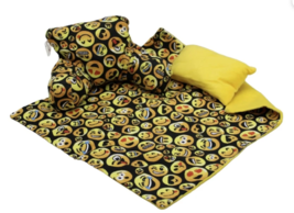Doll Bedding Emoji 3pc Blanket Pillow Backrest Yellow Black fits America... - £10.23 GBP