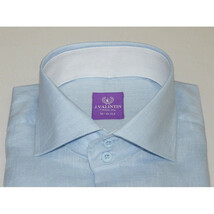 Mens 100% Linen Summer Shirt J.Valintin Turkey-Usa High Collar OBR78-09 Blue image 10