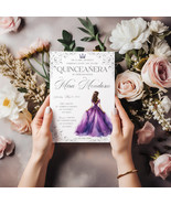 Purple Gown Quinceanera Invitation Template with Matching Smartphone Evite - £9.56 GBP