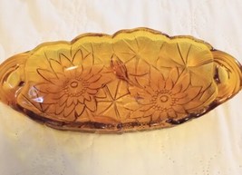 Vtg Indiana Glass Amber Pickle Dish in Lily Pons Carnival Glass Closed H... - £14.59 GBP