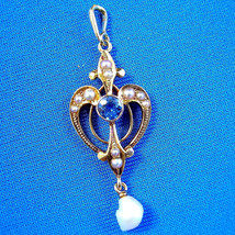Earth mined Sapphire Pearl Deco Pendant Antique Gatsby style Necklaces 14k Gold - $52,058.13 MXN