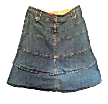 Size 6 Oscar de la Renta Blue Denim Tiered Skirt Flare A Line - $46.74