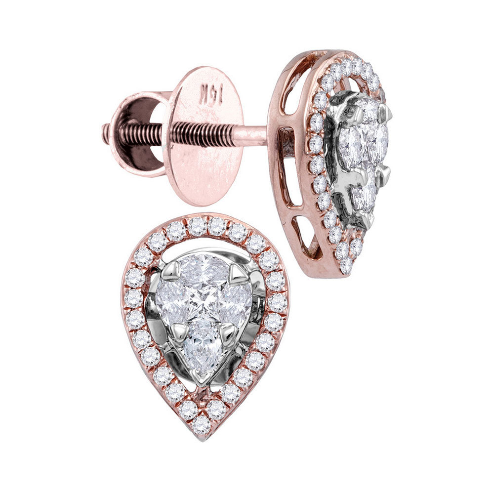 Primary image for 14kt Rose Gold Womens Oval Diamond Teardrop Cluster Stud Earrings 1/2 Cttw