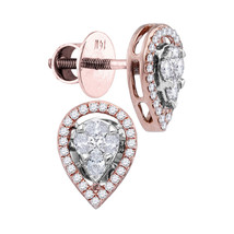 14kt Rose Gold Womens Oval Diamond Teardrop Cluster Stud Earrings 1/2 Cttw - $859.00