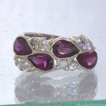 Red Purple Rhodolite Garnet Pears White Sapphire Sterling Ring size 7 Design 44 - £114.78 GBP