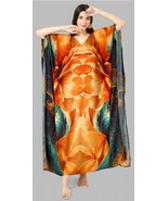 Indian Printed Feather Orange Mix Kaftan Dress Women Nightwear - £23.30 GBP