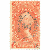 1862-71 $2 U.S. Internal Revenue, George Washington Scott R81d Conveyance, Red - £26.73 GBP