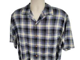 Tommy Bahama 100% Silk Lounge Shirt M Blue Plaid Short Sleeve Button Up - $24.70