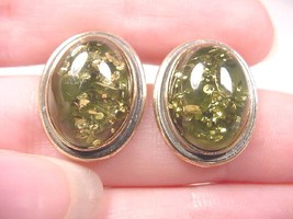 (pe36-2W) Green Amber Poland Oval .925 Sterling Silver Stud Earrings Jewelry - £32.12 GBP