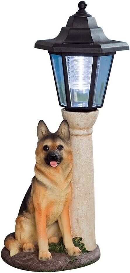 Primary image for Solar Lighted Lamp Post Realistic SHEPHERD Dog Garden Sculpture Outdoor Lantern
