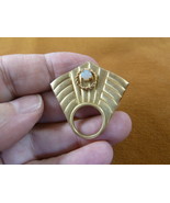 E795-7 real Opal on striped art deco brass Eyeglass pin pendant ID badge... - $16.99