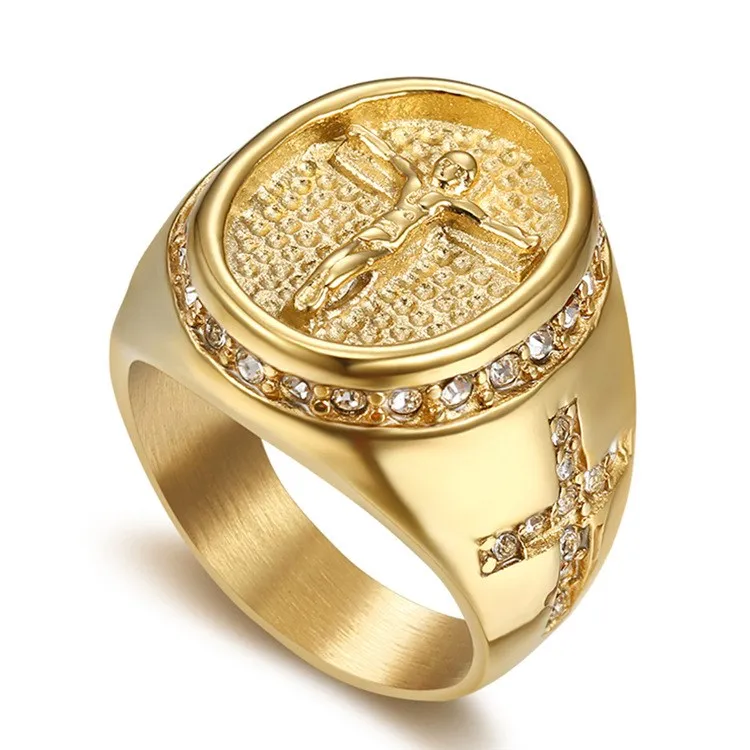 God All Things Are Possible RingsGold Colour Jewelry Cross Ring Symbols of Gods  - £25.15 GBP