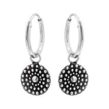 Oxidized Circle 925 Silver Hoop Earrings - £12.69 GBP