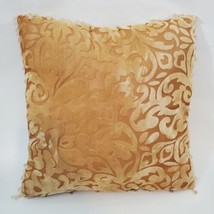 Vintage Retro Pillow Orange Gold Damask Velvet sheer/ Glass Bead tassels GROOVY! - $13.86