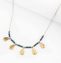 Plunder Necklace (New) Odette - Blue & Gold Beads 18.75"-21.75" Adj (PN1813) - £16.49 GBP