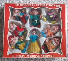 Vtg Snow White &amp; the Seven Dwarfs Flocked Christmas Ornaments In Original Box - £135.06 GBP