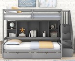 Twin Over Full Bunk Bed Wooden Kids Bunk Bed Frame With Storage Shelves ... - $1,111.99