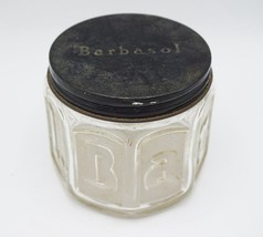 Barbasol Clear Glass Bottle Jar Advertising w/ Black Tin Lid - $14.84