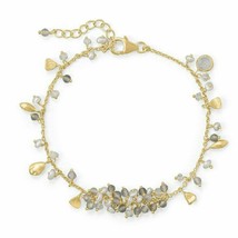 14K Yellow GP Multi Gemstones &amp; Beaded Pearl Cluster Bracelet Women Hand Jewelry - £122.51 GBP