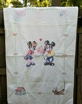 Mickey Mouse &amp; Minnie Mouse Embroidered Baby Blanket Coverlet Disney Sampler  - £28.64 GBP