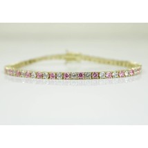 5Ct Round Simulated Pink Sapphire Tennis Bracelet 14K Yellow Gold Plated Silver - £175.16 GBP