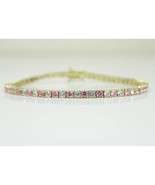 5Ct Round Simulated Pink Sapphire Tennis Bracelet 14K Yellow Gold Plated... - £173.45 GBP