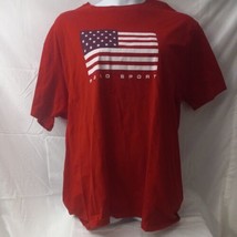 Vintage 90's Polo Sport Ralph Lauren Men's Spellout American Flag Red T-Shirt - $21.77