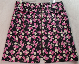 Nicole Miller A Line Skirt Womens Size 12 Black Floral Cotton Pockets Zip Front - £17.71 GBP