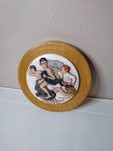 Vintage No Swimming Norman Rockwell Ceramic And Wood Round Wall Hanging - £31.92 GBP