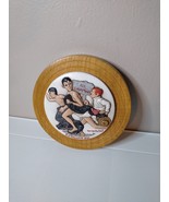 Vintage No Swimming Norman Rockwell Ceramic And Wood Round Wall Hanging - £32.04 GBP