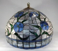 Vintage Tiffany Style Hanging Shade Leaded Glass Handcrafted 20 1/4&quot;D 15 1/2&quot;T - £61.65 GBP