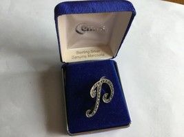 Marcasite Letter P Initial Pin Brooch Vintage 925 Sterling Silver Cellini - £23.18 GBP