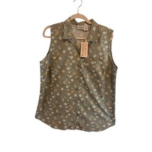Vintage NWT Classic Elements XL Sleeveless Campshirt Top Sage Green Ditz... - $28.00