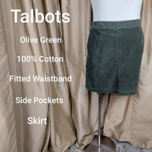 Talbots Olive Green 100% Cotton Side Pockets Skirt Size 16 - $19.00