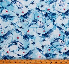 Cotton Bald Eagles Patriotic USA Stars Patriot Blue Fabric Print by Yard D306.64 - $15.95