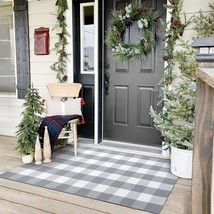 Buffalo Plaid Rug 3&#39; x 5&#39; Buffalo Check Rug Cotton Grey and White Washable Retro - £39.50 GBP