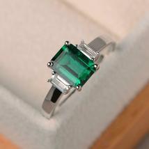 2Ct Emerald Cut Green Gemstone Engagement Wedding Ring 14K White Gold Finish - £59.78 GBP