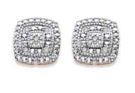 Diamond Pave Style Two Tone Concentric Squared Stud Gp Earrings 14K Gold - £127.88 GBP